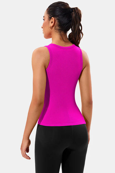 Neon Pink High Neck Full Back Seamless Tight Fit Ribbed